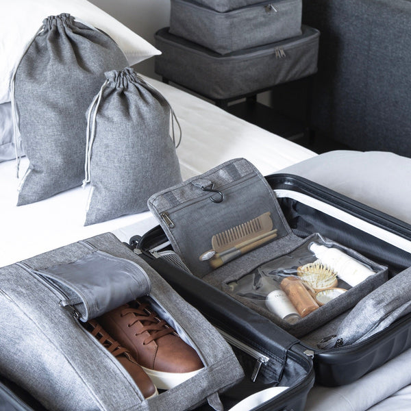 inspiration packning set resväska organisera semester produkter skor kläder packkub skoväska necessär