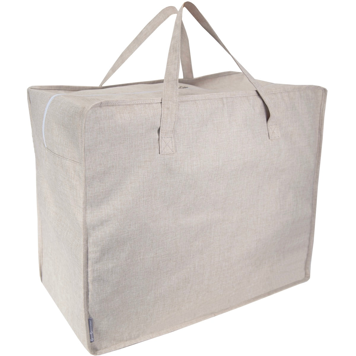 Väska förvara täcken kuddar beige med dragkedja handtag i tyg