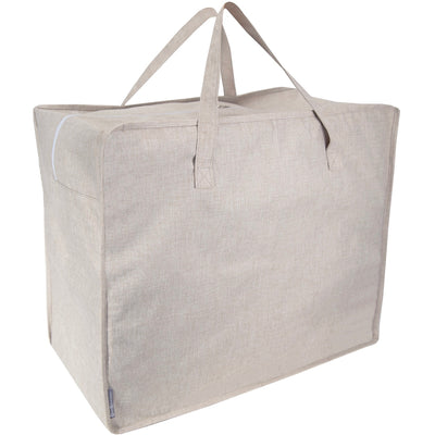 Väska förvara täcken kuddar beige med dragkedja handtag i tyg