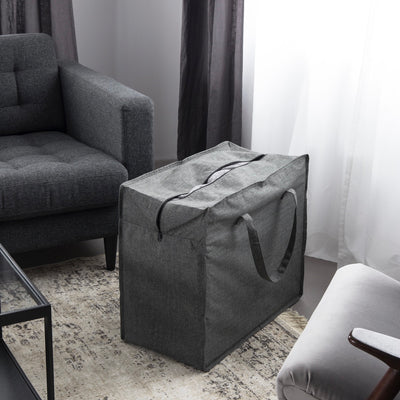 Förvara täcken kuddar kläder organisera garderob inspiration grå design väska handtag dragkedja